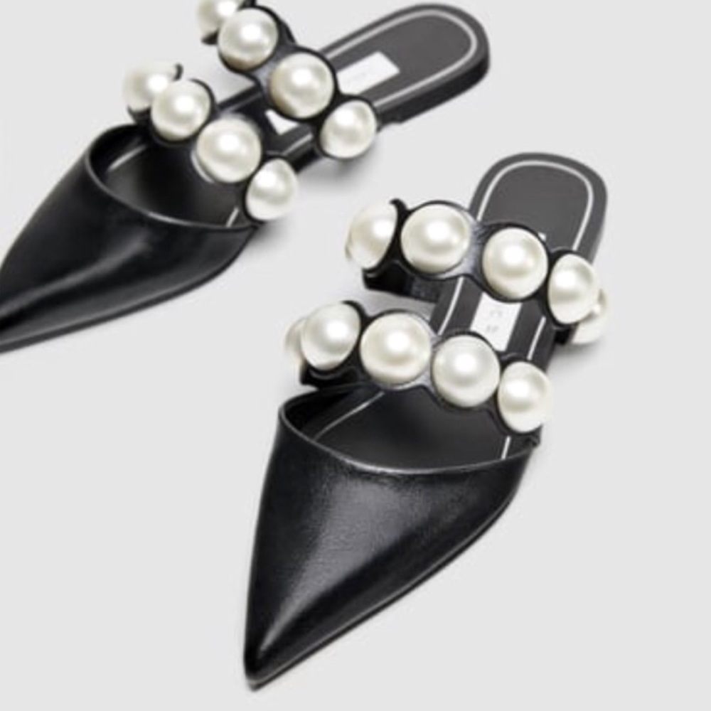 Zara Flat Pearl Mules